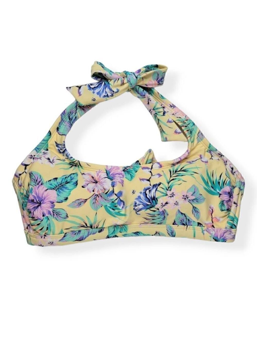 Xhilaration Yellow Tropical Halter Bikini XL 12-14 Jrs.